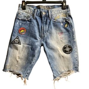 Men’s American Eagle Outfitters “Cut Off” Jean Shorts with Patches & Distressing